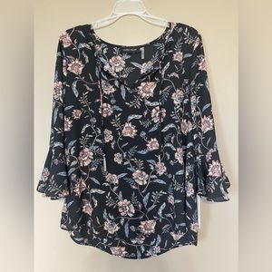 Ivanka Trump  black v-neck floral print blouse  Size L